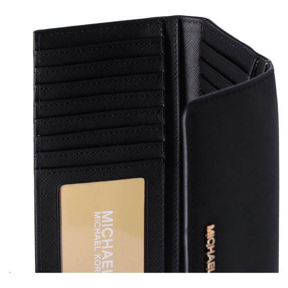 Michael Kors Jet Set Travel Large Trifold Wallet Black Saffiano Leather - Picture 3 of 7
